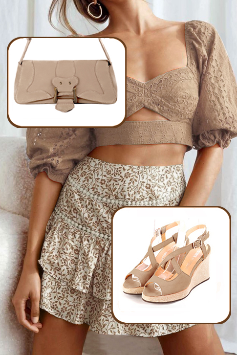 Women's tan beige elegant cross straps sandals. .  - Worn view